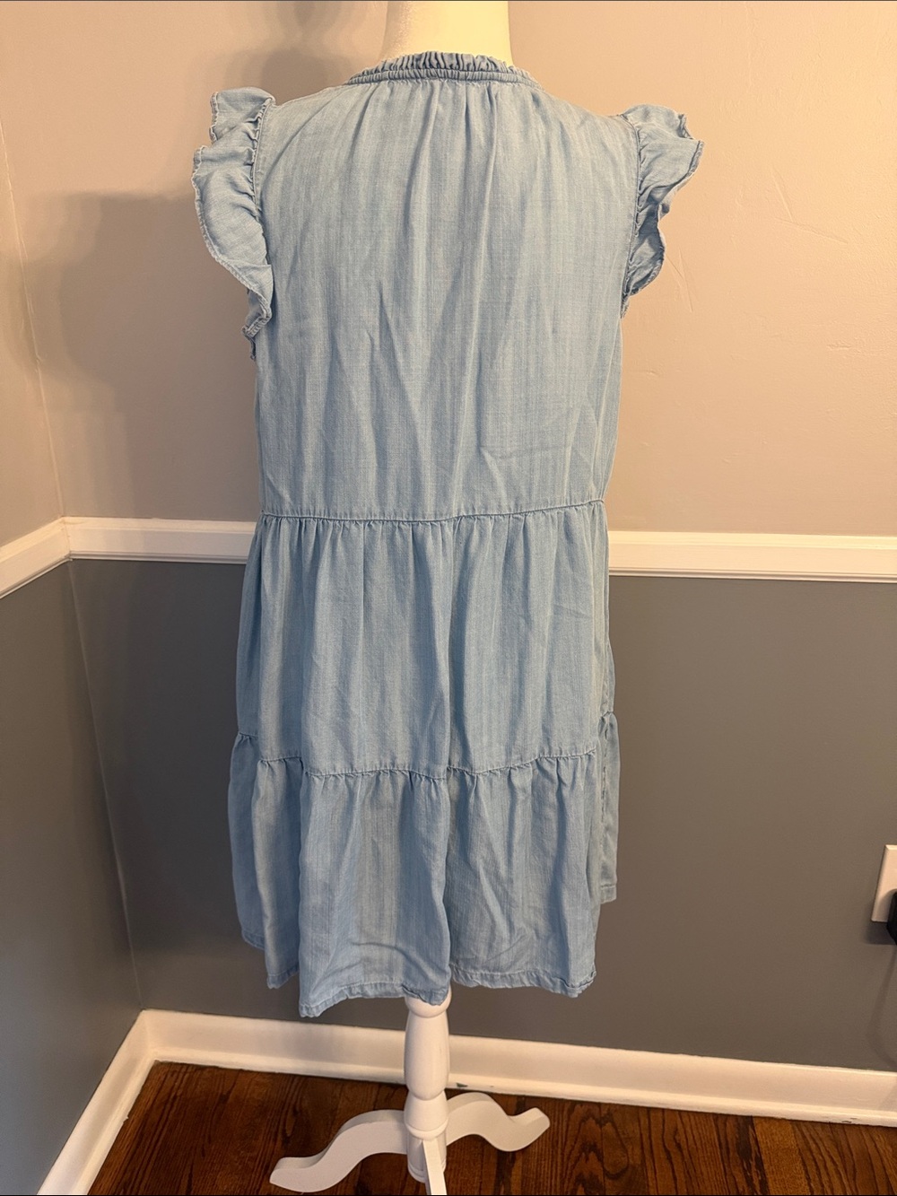 Ann Taylor Light Blue Ruffle Sleeve Tiered Dress - Picture 2 of 2
